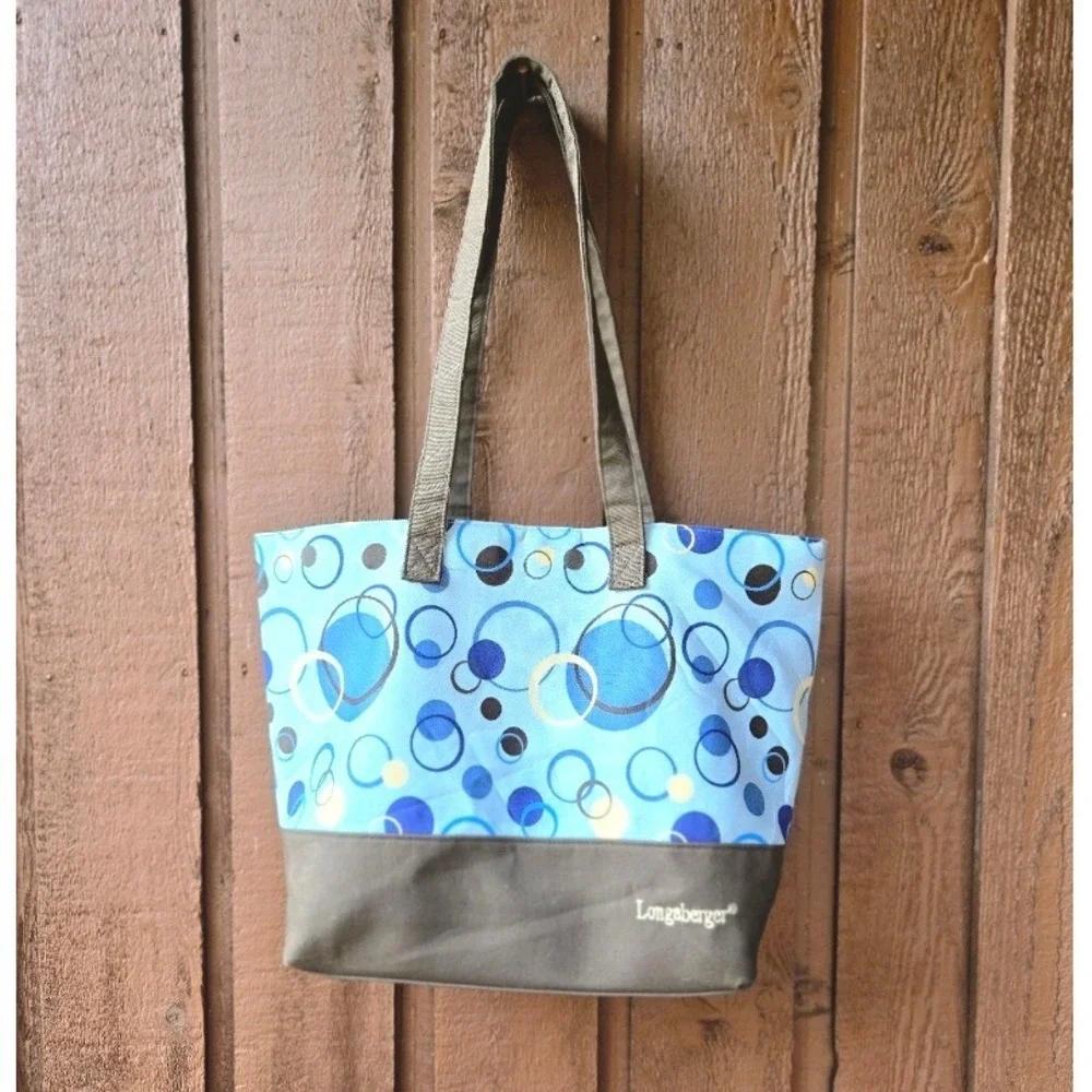 Longaberger Blue Circles Tote Bag Set with 2 Sealed Matching Pouches